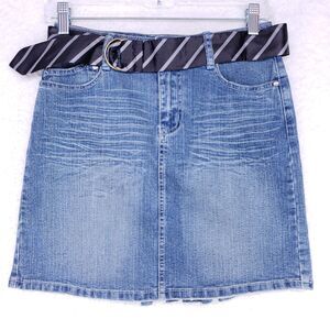 Skechers Somethin Else Denim Skirt Y2K 90s Vintage Belt Mini Jean Womens Size 5